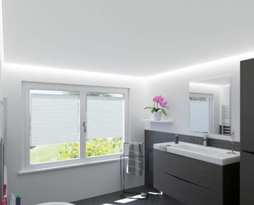 1A Spanndecke - Badezimmer - Weiße edelmatt Spanndecke mit Beleuchtung